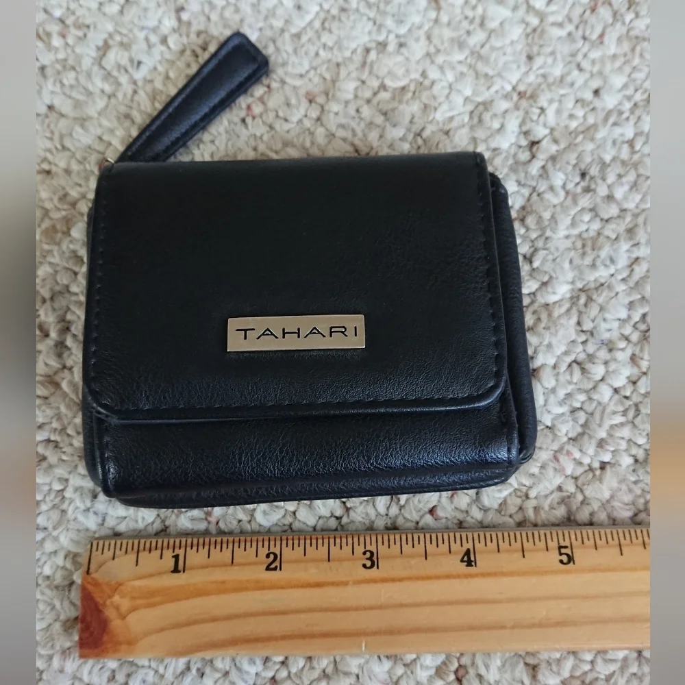 Tahari Snap Trifold ID pocket Black Faux Leather Wallet